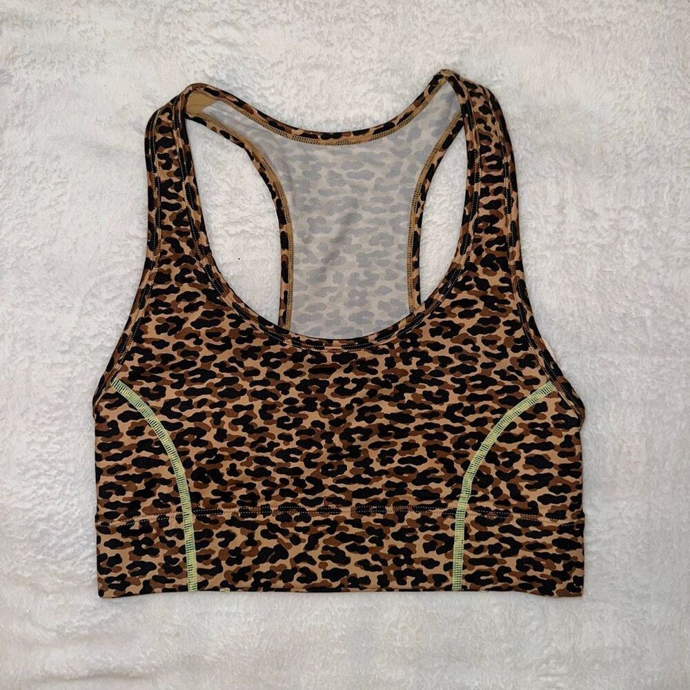 Fabletics Women’s Athletic Sports Bra Brown Black Cheetah Print Yellow No Size